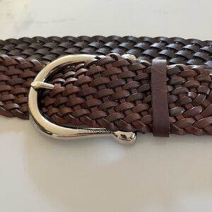 Michael Kors Dark Brown Braided Belt with Silver Buckle